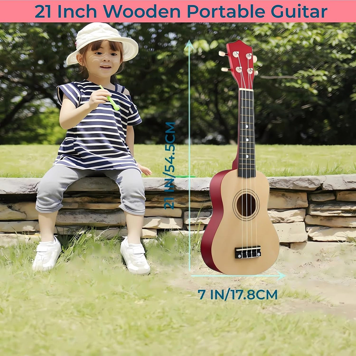 Jakeloo 21 inch pink wooden acoustic guitar with 4 strings for beginners - view 14