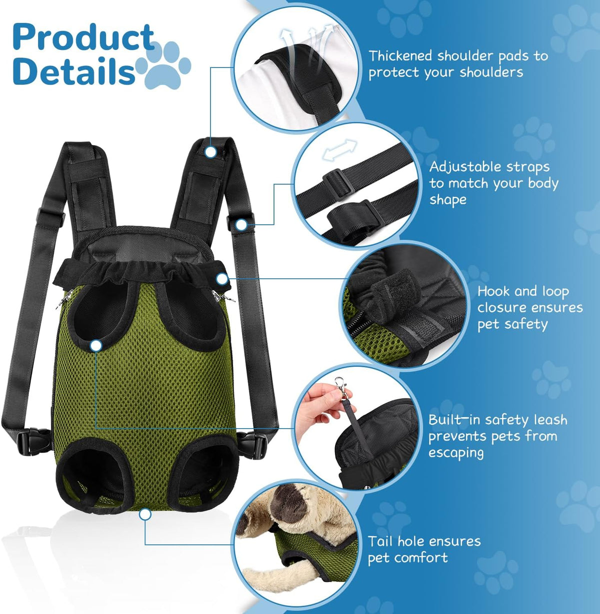 Pet Dog Carrier Backpack Adjustable Front Carrier for Small Dog Cat – Essentials for Dogs - Army Green / Large (8-12lbs) - image 2