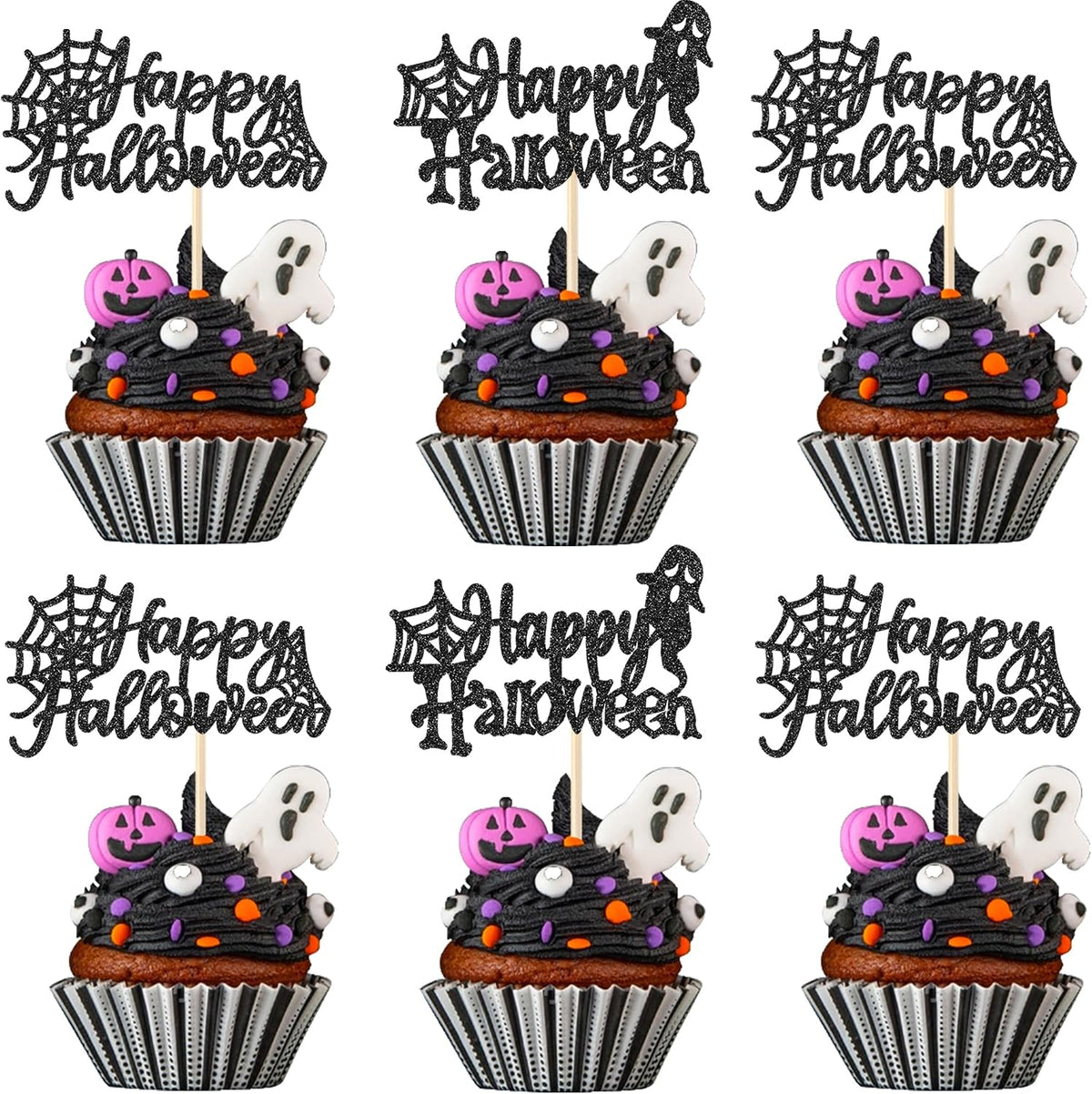 Rsstarxi 24 Pack Ghost Baby Boo Cupcake Toppers Glitter Spooky Little - Design 16