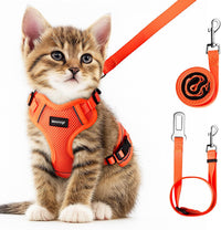Cat Harness and Leash Set, Adjustable Cat Vest Harnesses – Essentials for Cats - Orange / X-Small