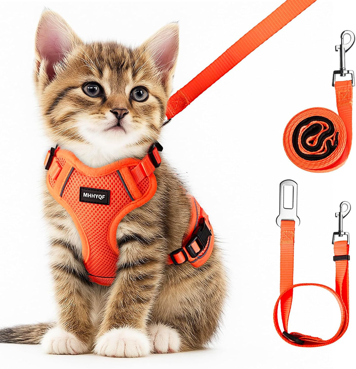 Cat Harness and Leash Set, Adjustable Cat Vest Harnesses – Essentials for Cats - Orange / X-Small
