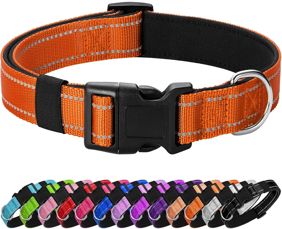 Reflective Dog Collar, Adjustable Nylon for Medium Dogs - Orange / XS:width 5/8"neck 8-10.5"