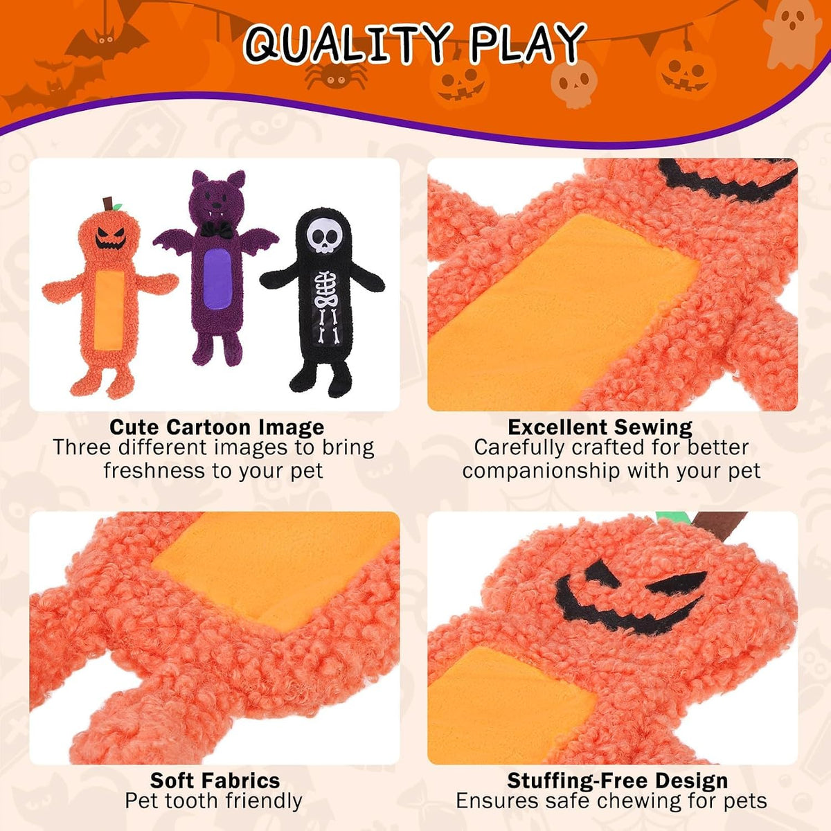 Christmas Dog Toys, Durable Crutch Bone Rope Toys 4 Pack - Skeleton & Pumpkin & Bat - image 3