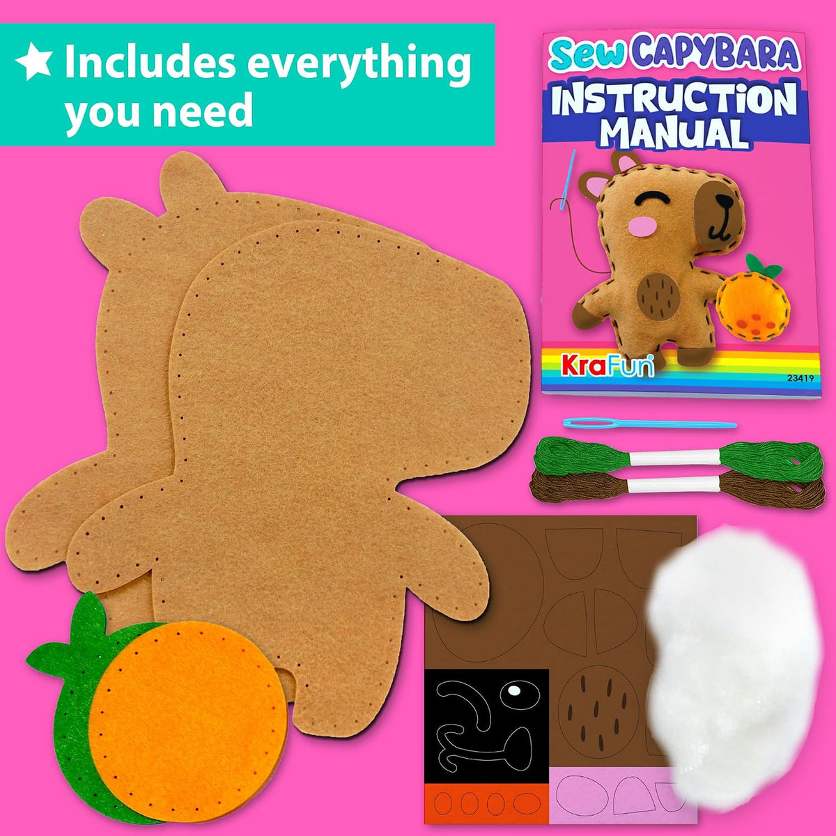 KRAFUN Beginner Sewing Kit, Sew Kitten & Mouse, Pre-Cut Felt - Capybara - image 2