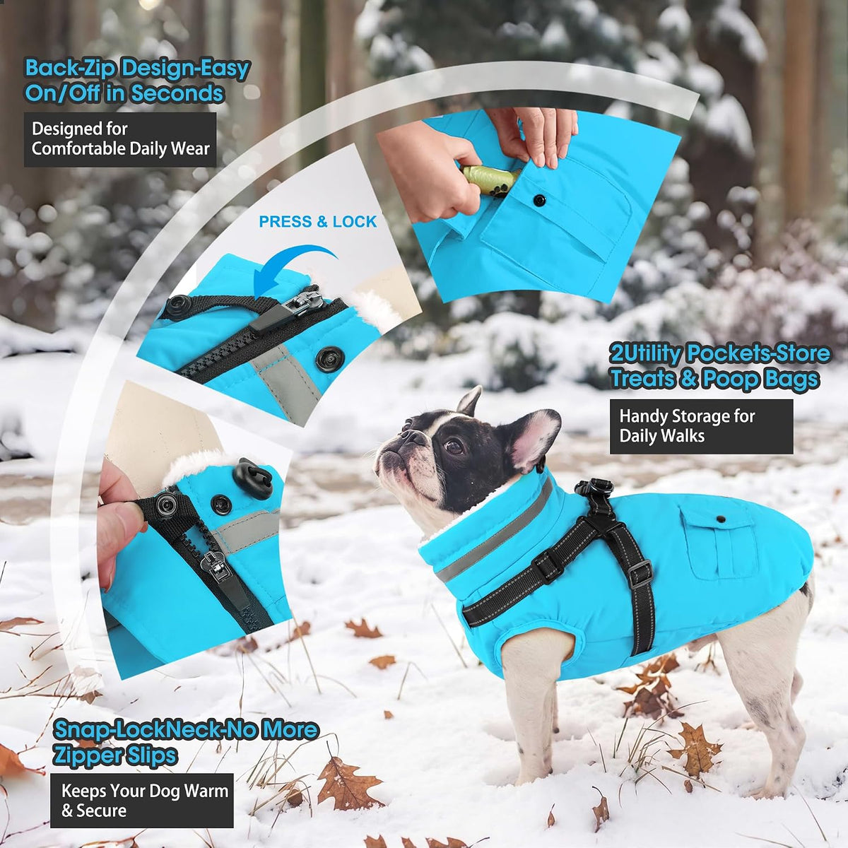 Dogcheer Dog Coat with Harness - Light Blue / XX-Large( Chest:35.4"Back:23.6" Neck:23.6") - image 2