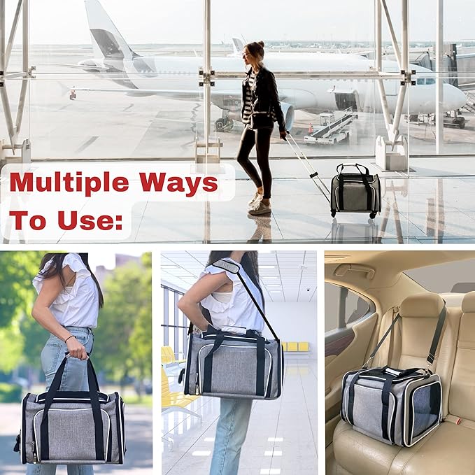 Airline Approved Expandable Premium Pet Carrier on Wheels- Two Sided Rolling Carrier- Designed for Dogs & Cats- Extra Spacious Soft Lined Carrier! (Black) (RL-PET-CARRIER-WHEELS)