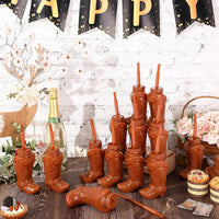Hoolerry 12 Pcs Cowboy Boot Cups with Lids and Straws - Brown / 12 - image 4