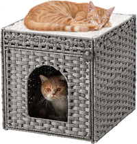 Cat Beds Indoor Kitten House, PE Rattan Cat Cave - Gray / Rectangle-XL