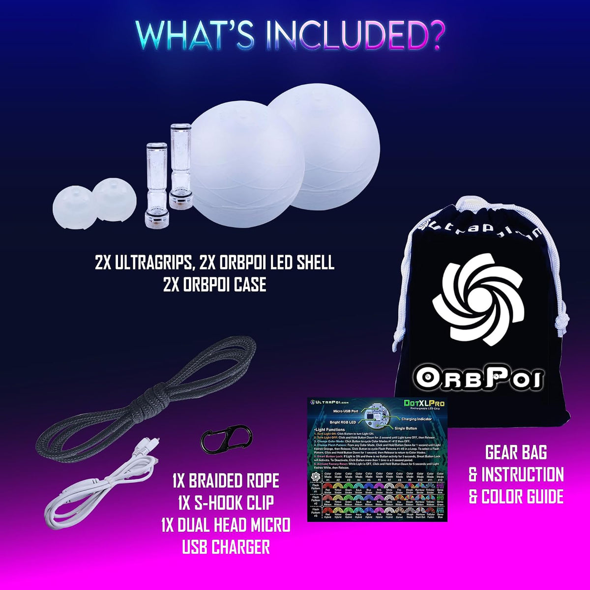 UltraPoi OrbPoi LED poi balls set with silicone knob handles, leashes and storage bag - view 5