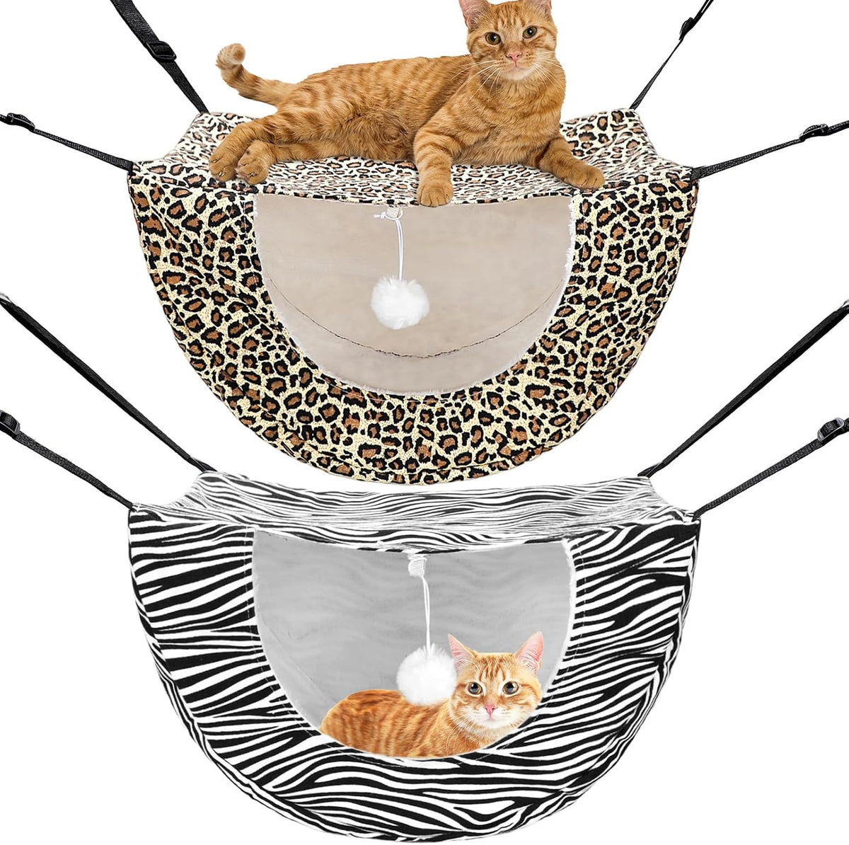 Unittype 2 Pieces Cat Cage Hammock Hanging Pet Bed, 2 Styles - Leopard / 2