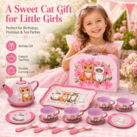 Lajeje Pretend Play Tea Set for Little Girls Ages 3-8 - Cat Tin Teapot Set - image 4
