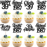 24PCS Black Happy 50th Birthday Cupcake Toppers Fifty Straight Outta - Black / 39th