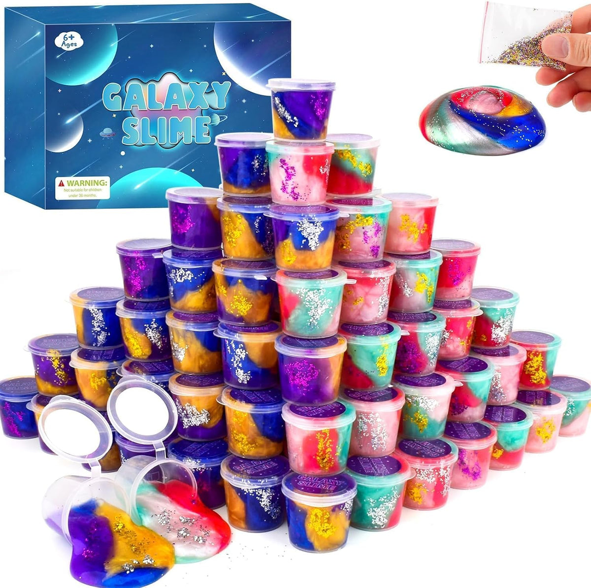 4 Pack Galaxy Slime Kit, Party Favors for Kids, Non Sticky, Wet - Galaxy-46 Pack