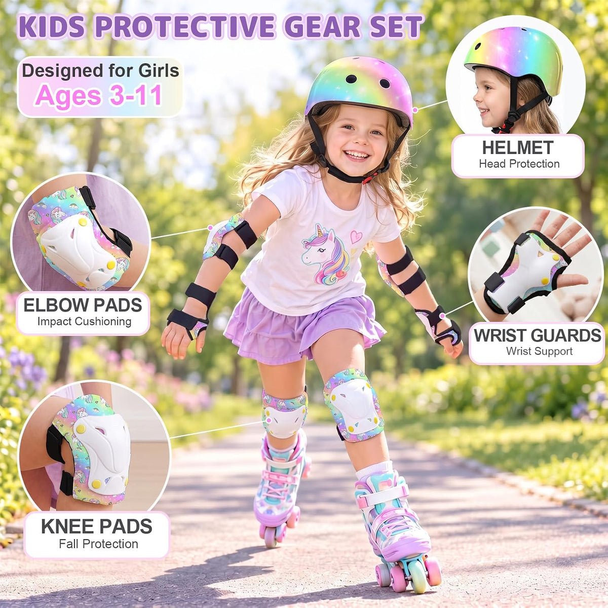 Unicorn Catcher Kids Helmet and Knee Pads Set - Rainbow / Small: 3-8 year - image 2