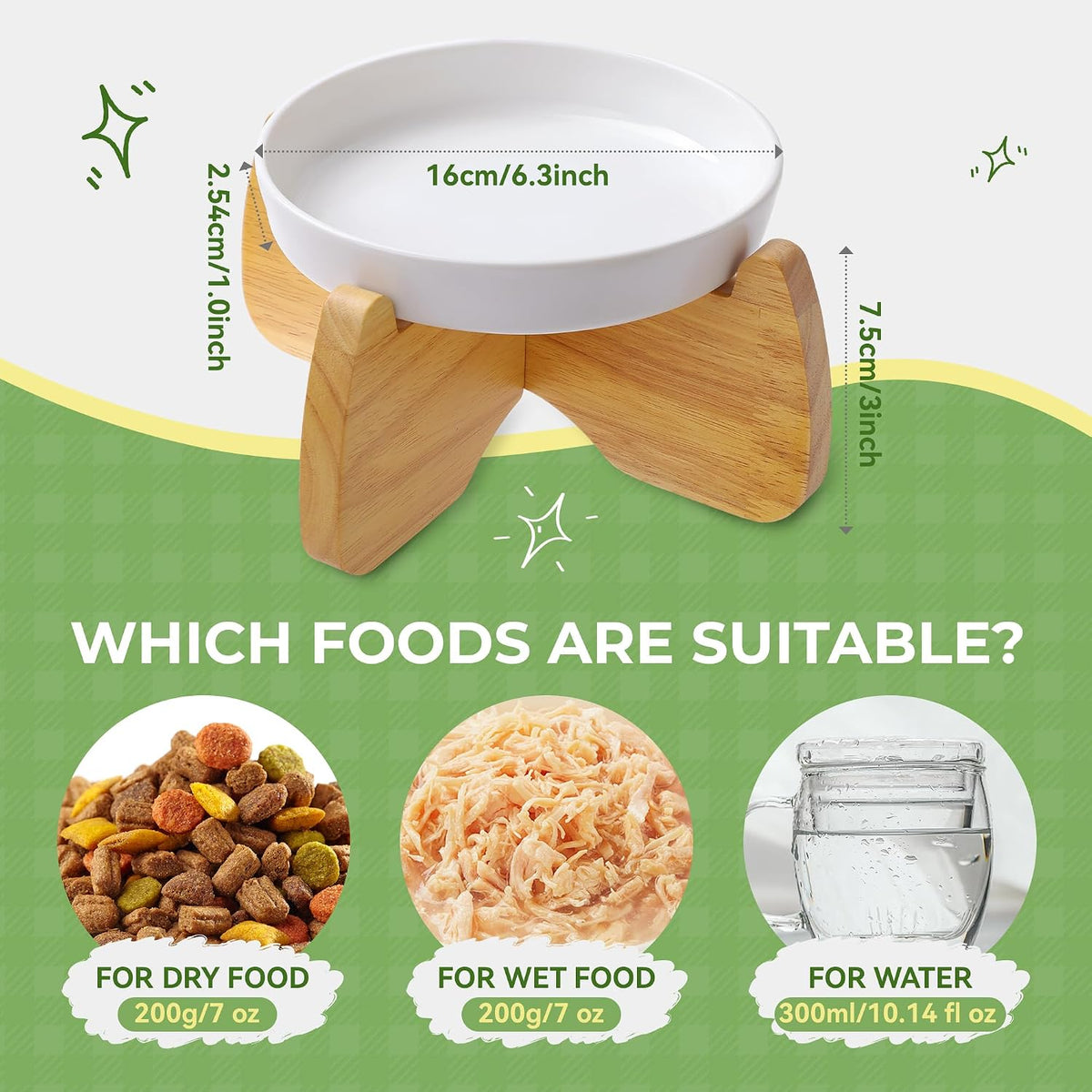 Ceramic Slow Feeder Cat Bowl 6.3" Wide – Essentials for Cats - Raised Flat Bowl (1 Pack) - image 2