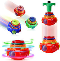 PROLOSO 12 pack of LED light up spinning tops with launchers in assorted colors - view 2