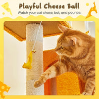 MWPO Cat Tree, 63.8-Inch Cat Tower for Indoor Cats, Multi-Level Cat Condo with 5 Scratching Posts, 2 Perches, Hammock, Dangling Toys, Yellow
