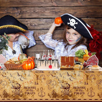Irenare pirate tablecloth printed with a treasure map, skeleton, boat, mountain and treasure chest - view 16