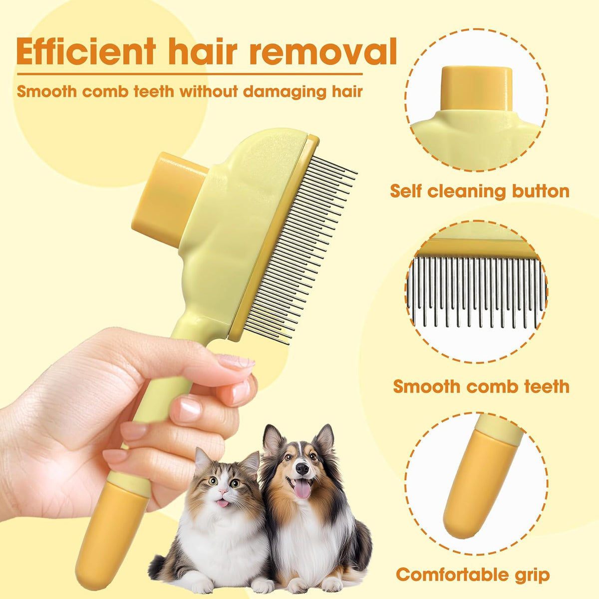 Cat Hair Brush & Dog Brush - yellow 2pcs - image 3
