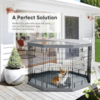 PJYuCien Dog Playpen, 8 Panels 42”H Dog Playpen Indoor with Grey Bottom Pad and Top Cover, Metal Foldable Dog Pen for Indoor Use, Better for Small Medium Animals, Grey