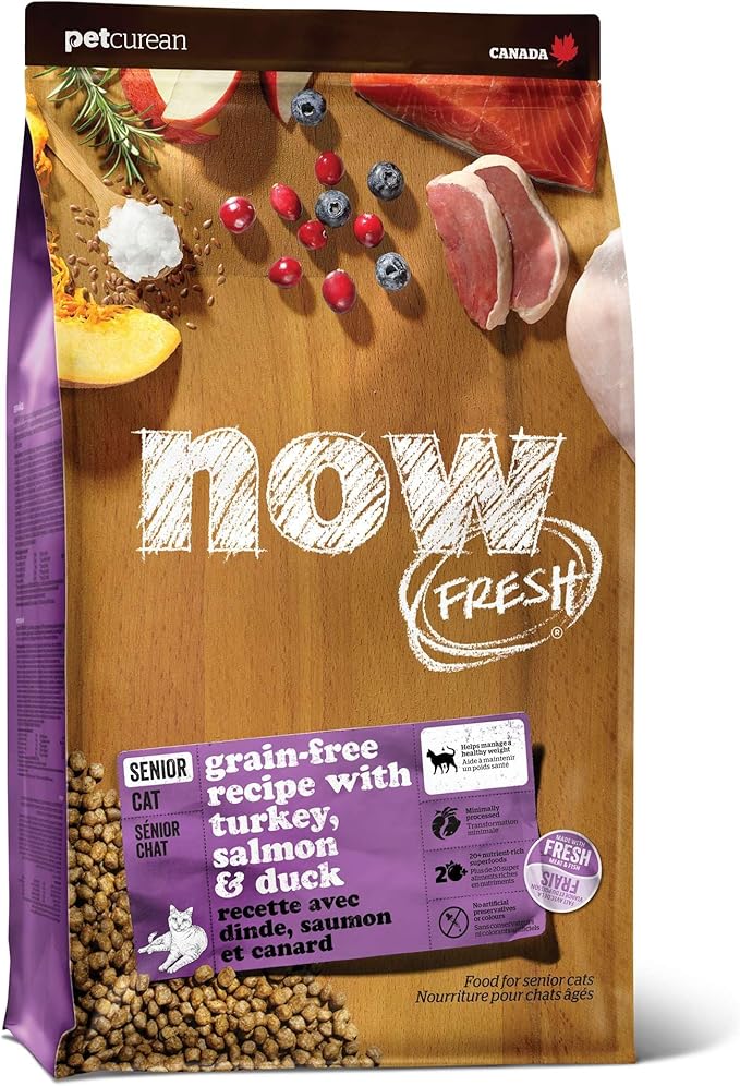Now Fresh Grain-Free Senior Dry Cat Food with Turkey, Salmon & Duck, Premium Kibble Made with Real Meat & Fish, Chicken-Free Recipe, Supports Healthy Weight Management, 16 lb Bag