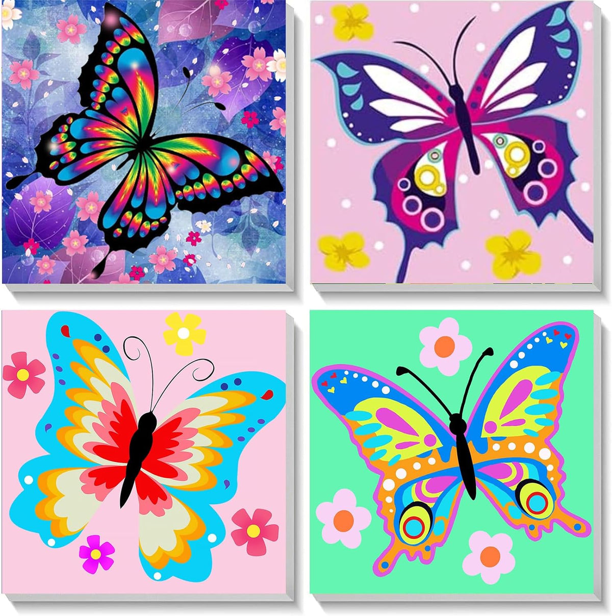 4 Pack Butterfly Paint by Number for kids Wooden Frame - BKH07+BKH08+BKH56+BKH58