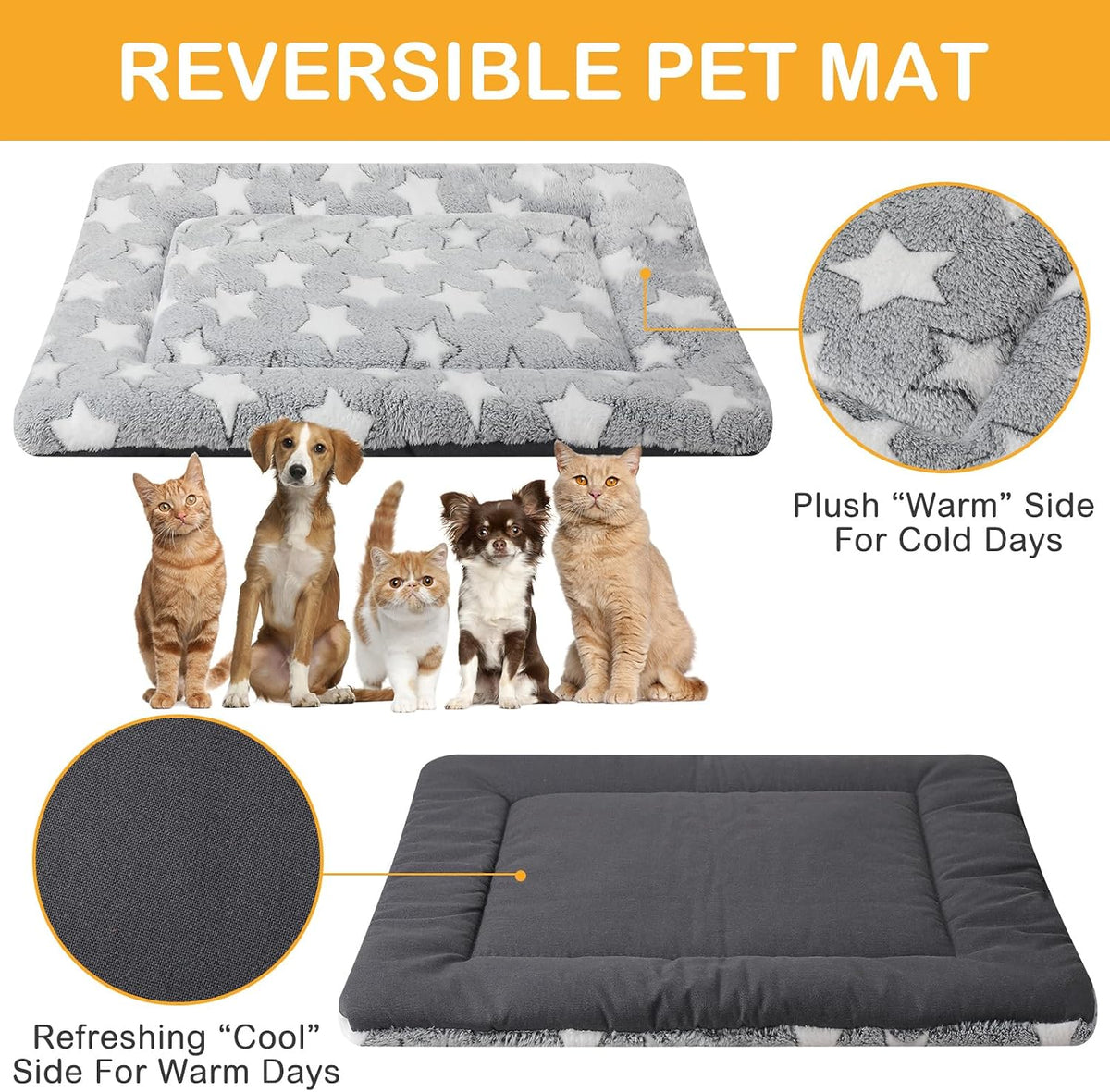 4 Pcs Dog Crate Pads Soft Warm - Rectangular 20 x 30 x 1.6 Inch / Star / Gray - image 2