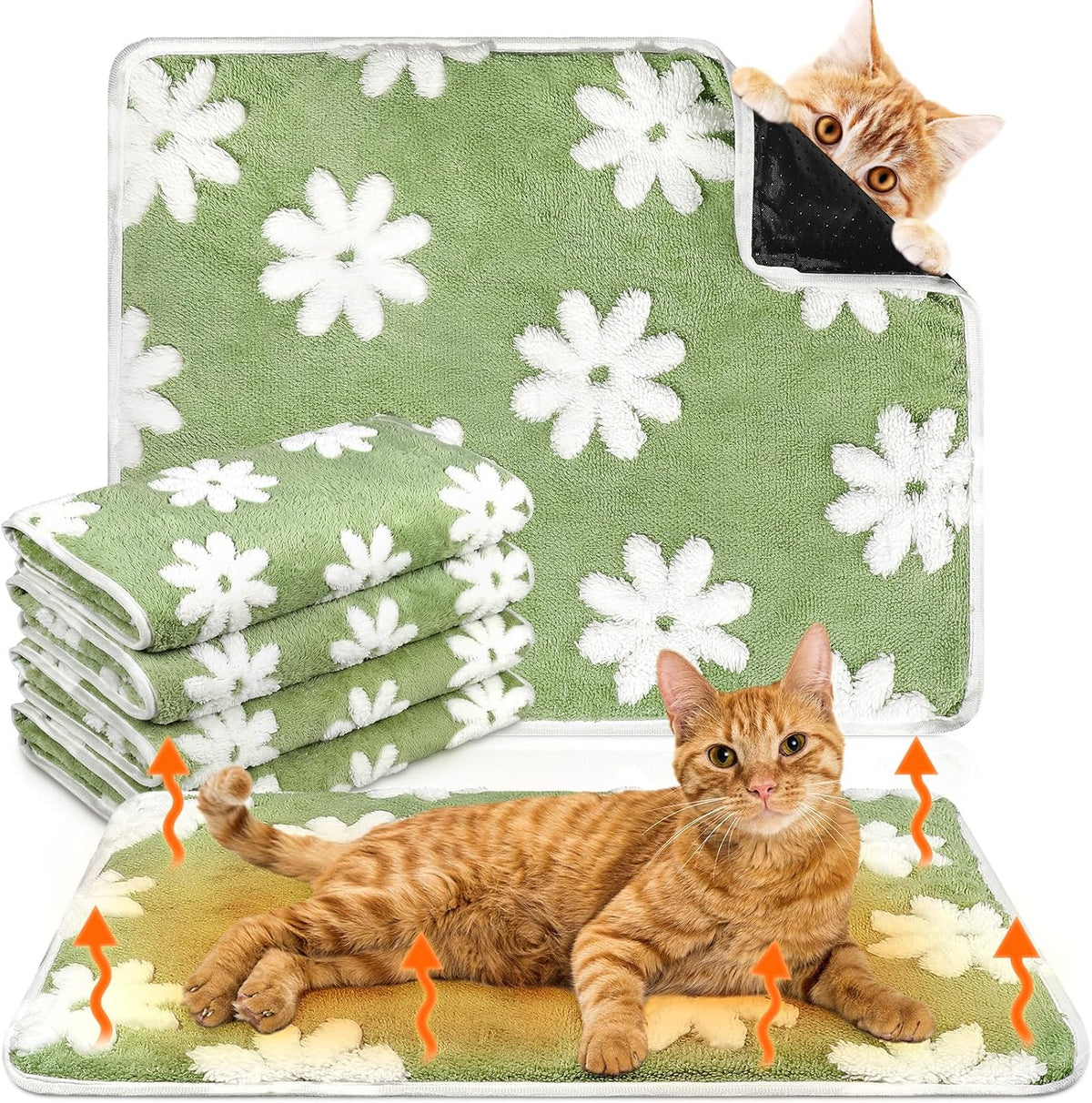 4 Pack Self Heating Cat Pad Self Warming Dog Mat, Heart - Flowers / 16 x 20 Inches