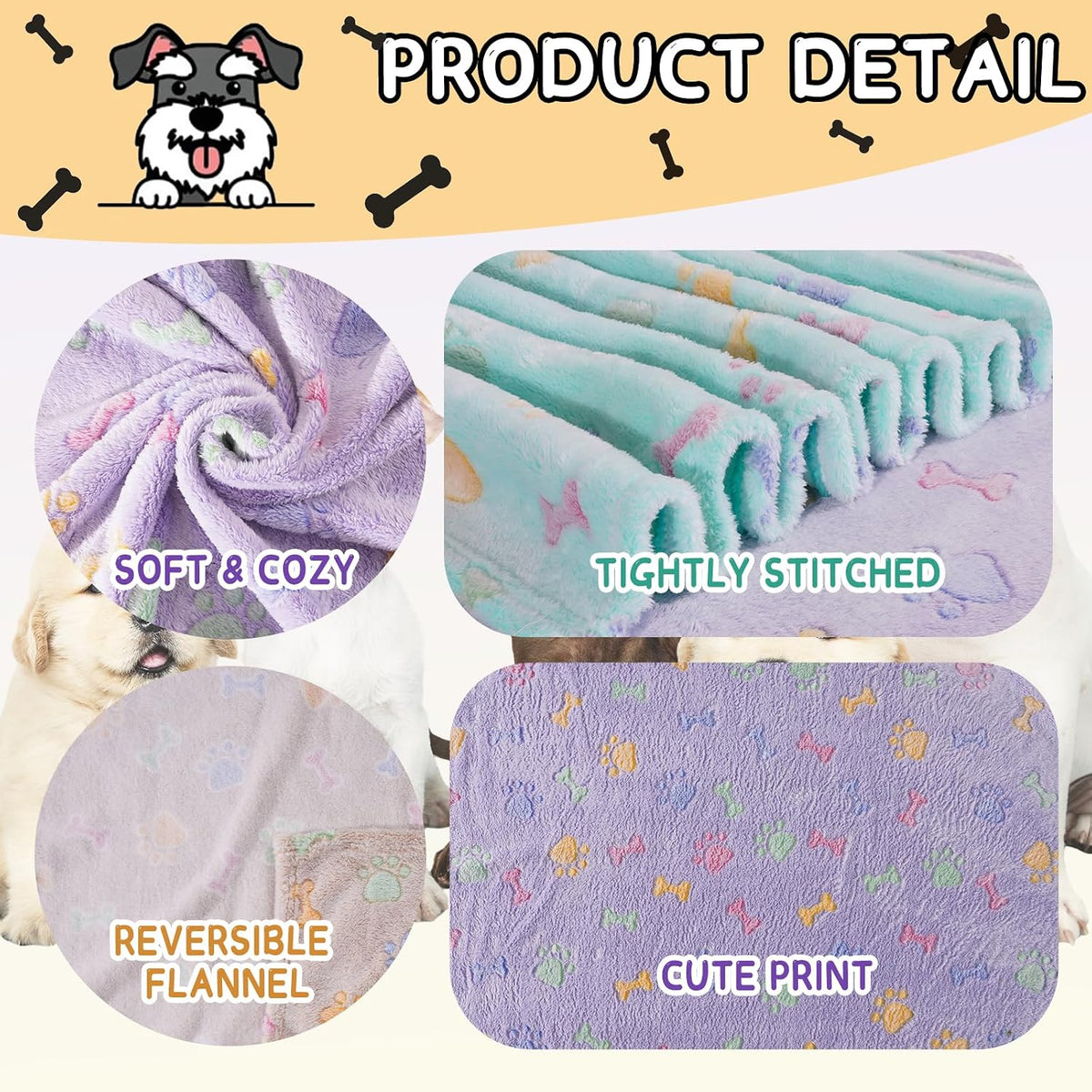 Rezutan Blanket for Large Dogs & Cats Soft Reversible Cute Paw 40"x31" – Essentials for Dogs - Purple1/Green1/Brown1 / Medium,30x20Inch - image 2