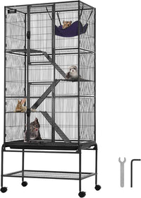 VEVOR 69" Rolling Metal Ferret Cage, Large 4-Tier Critter Nation Cage, Small Animal Cage with Ramps & Tray, Easy to Set up for Pet Mice, Hamster, Guinea Pig, Chinchilla, Squirrel, Hedgehogs, Bunny