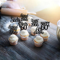 24PCS Black Happy 50th Birthday Cupcake Toppers Fifty Straight Outta - Black / 60th - image 4