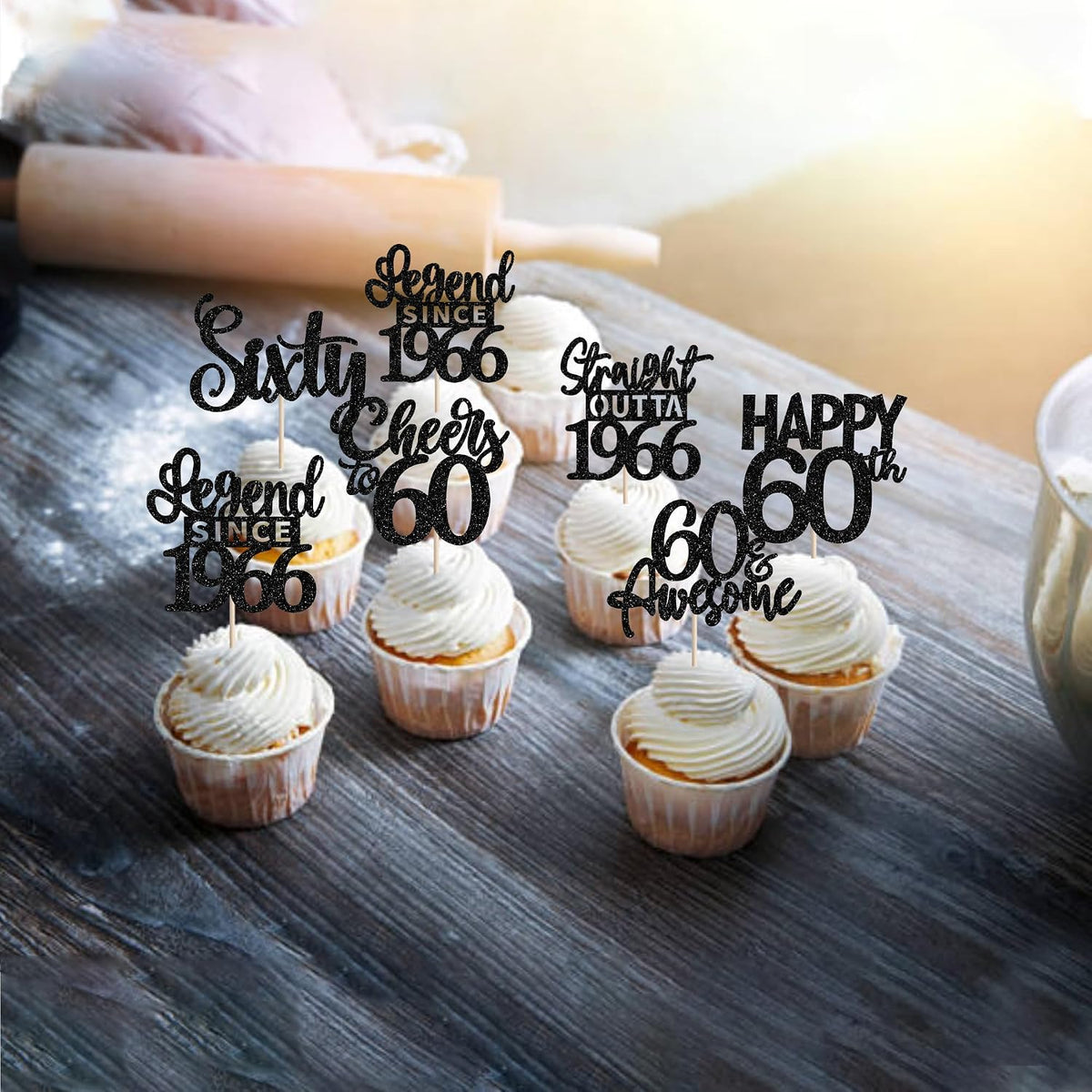 24PCS Black Happy 50th Birthday Cupcake Toppers Fifty Straight Outta - Black / 60th - image 4