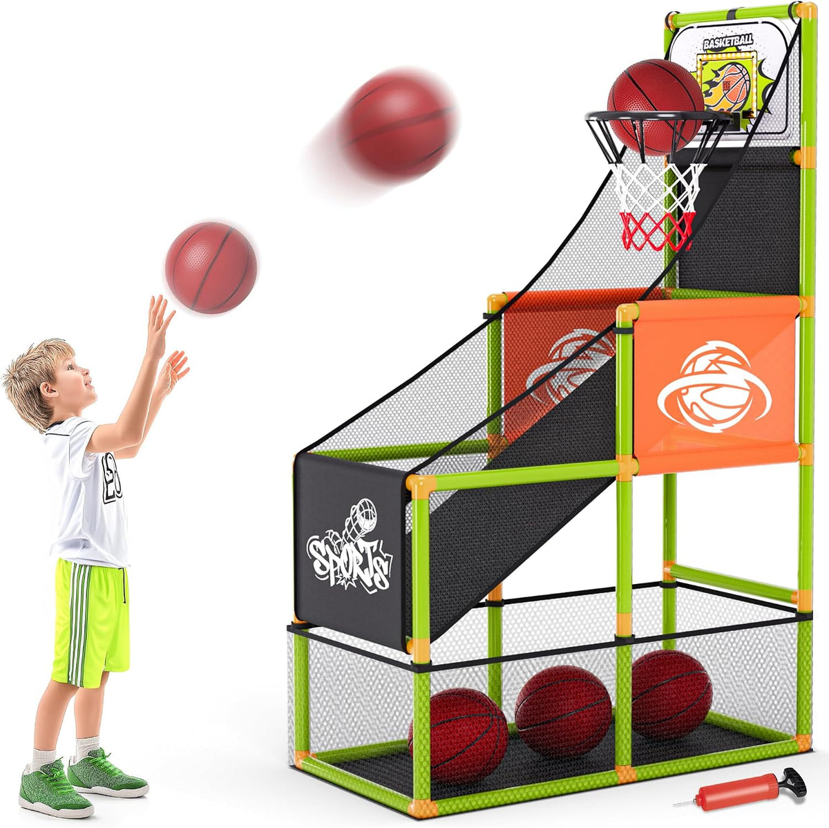 Arcade Basketball Game Set Boy Toys Indoor Outdoor Kids Basketball - Green