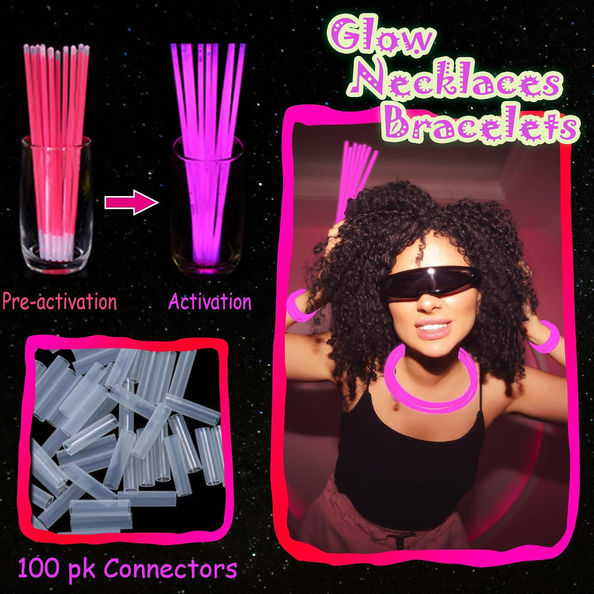ILHSTY 100 pack green 8 inch glow sticks with connectors for necklaces - view 24