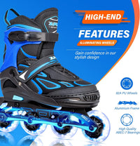 2PM SPORTS Adjustable Inline Skates for Kids, Youth and Adults - Azure & Blue / Large - Youth (4.5-8 US) - image 2