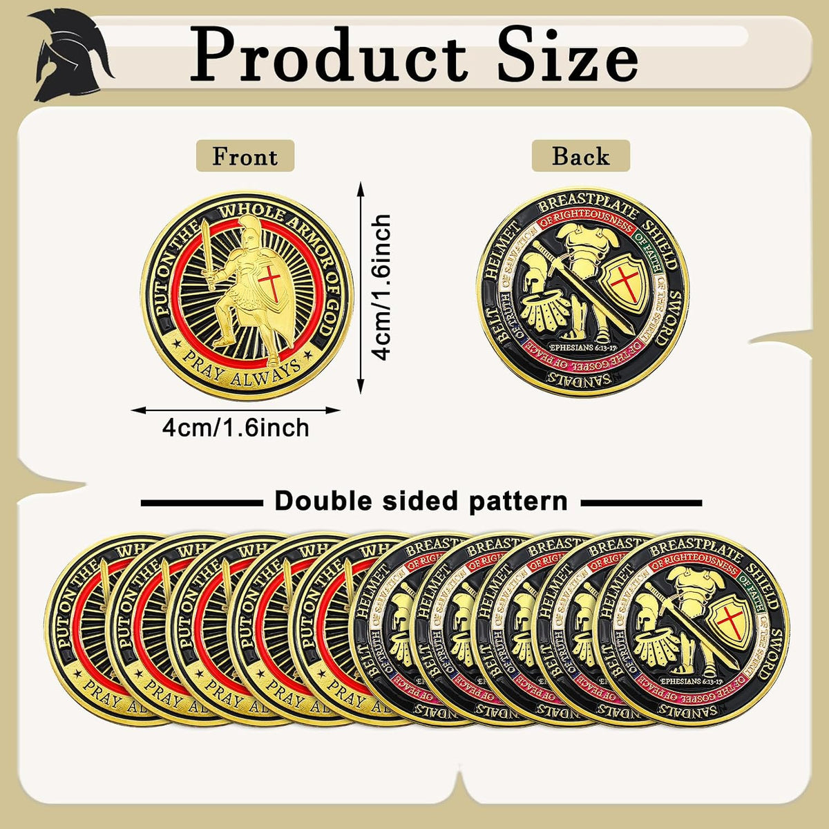 Nosiny 40 Christian challenge coins in gold zinc alloy with double sided print - view 24