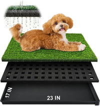 Dog Grass Pad with Tray, 23''X17'' Small Artificial Turf Grass Potty, Reusable Puppy Pee Pads - 23''X17'' (3-Layer Potty System)