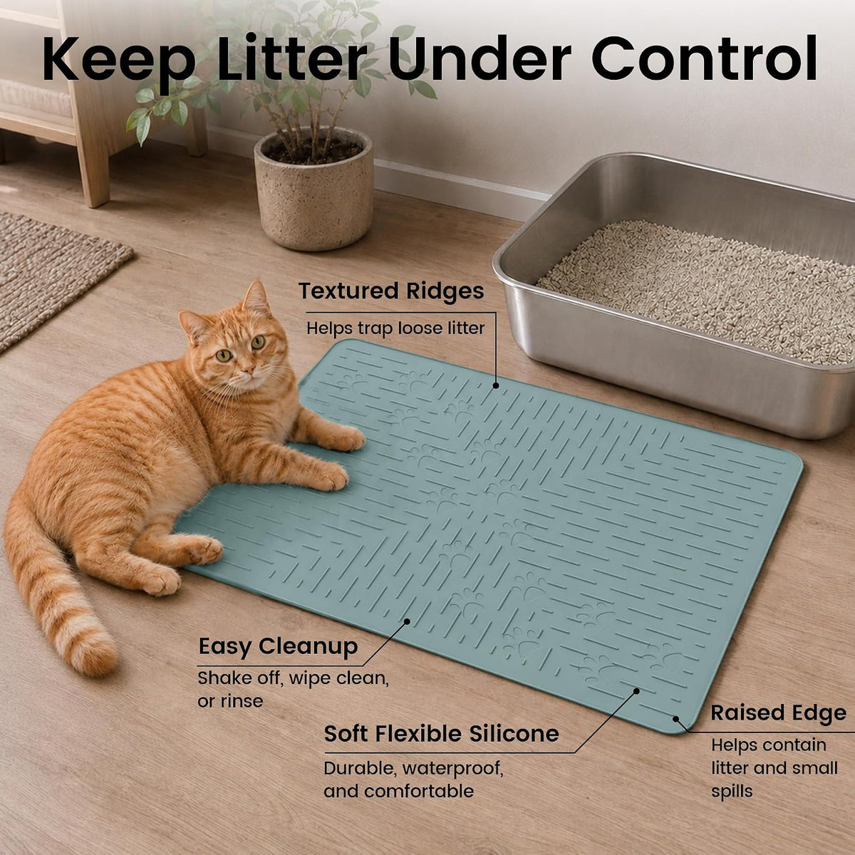 OHMO Large Cat Litter Mat - Light Blue / 23.5x16" - image 2