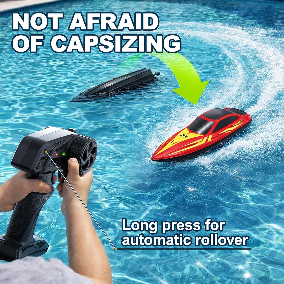 Cirmine 10 inch RC boat with colorful LED lights on the water - view 8