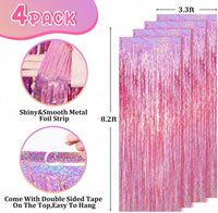 Voircoloria 2 Pack Gold Foil Fringe Backdrop Curtains - Laser Pink / 4 - image 3