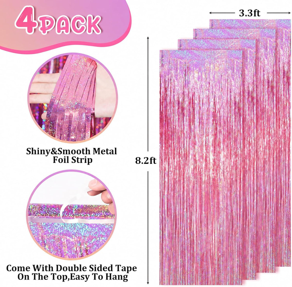Voircoloria 2 Pack Gold Foil Fringe Backdrop Curtains - Laser Pink / 4 - image 3