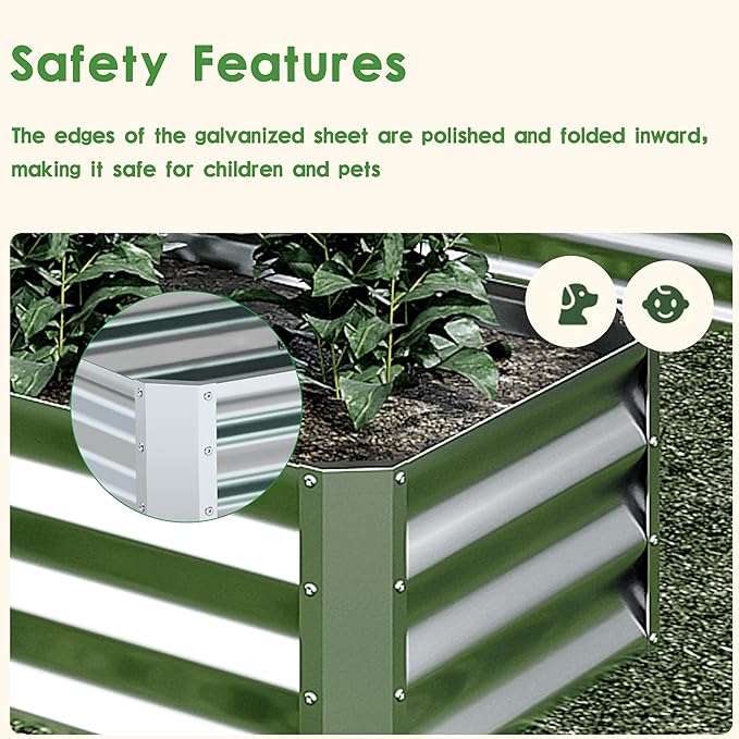 EKX 8x4x2FT Galvanized Raised Garden Bed, Raised Garden Bed Kit-Metal Planter Box Outdoor,Planting for Vegetables, Fruits,Herbs, Flowers-Slive