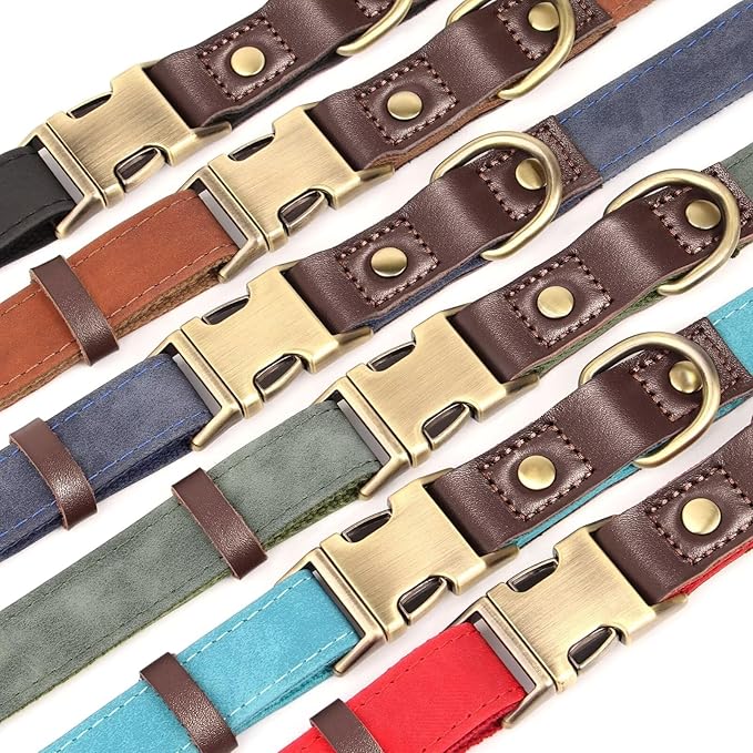 Didog Soft PU Leather Dog Collars for Small Dogs,Classic Adjustable Dog Collars with Quick Release Metal Buckle,Easy Clean and Comfortable with Nylon Lining,Red,S Neck 10-15"