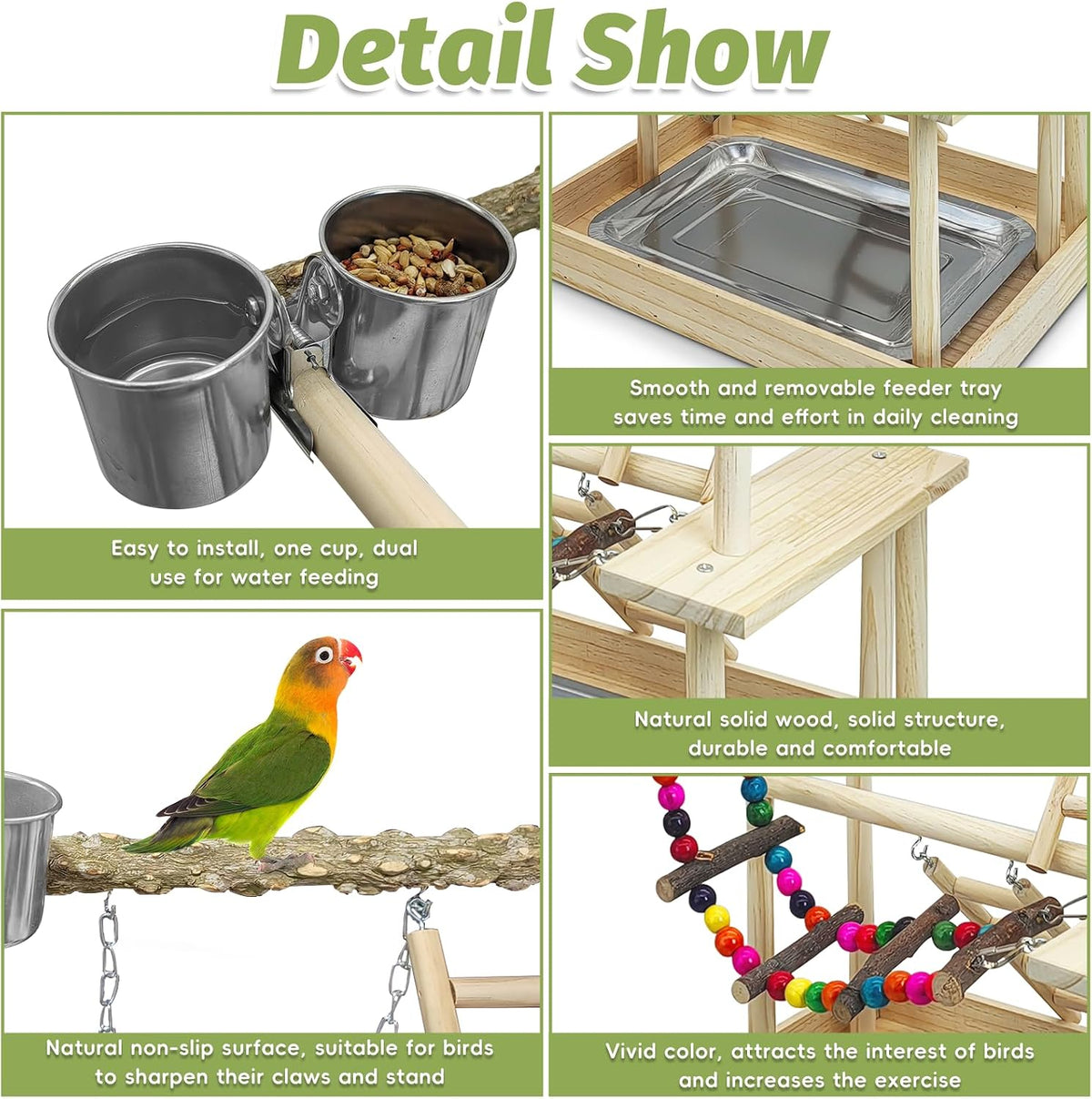 PINVNBY Bird Playground Parrot Playstand Birds Play Stand Wood - Two Floors With Bell Platform - image 4