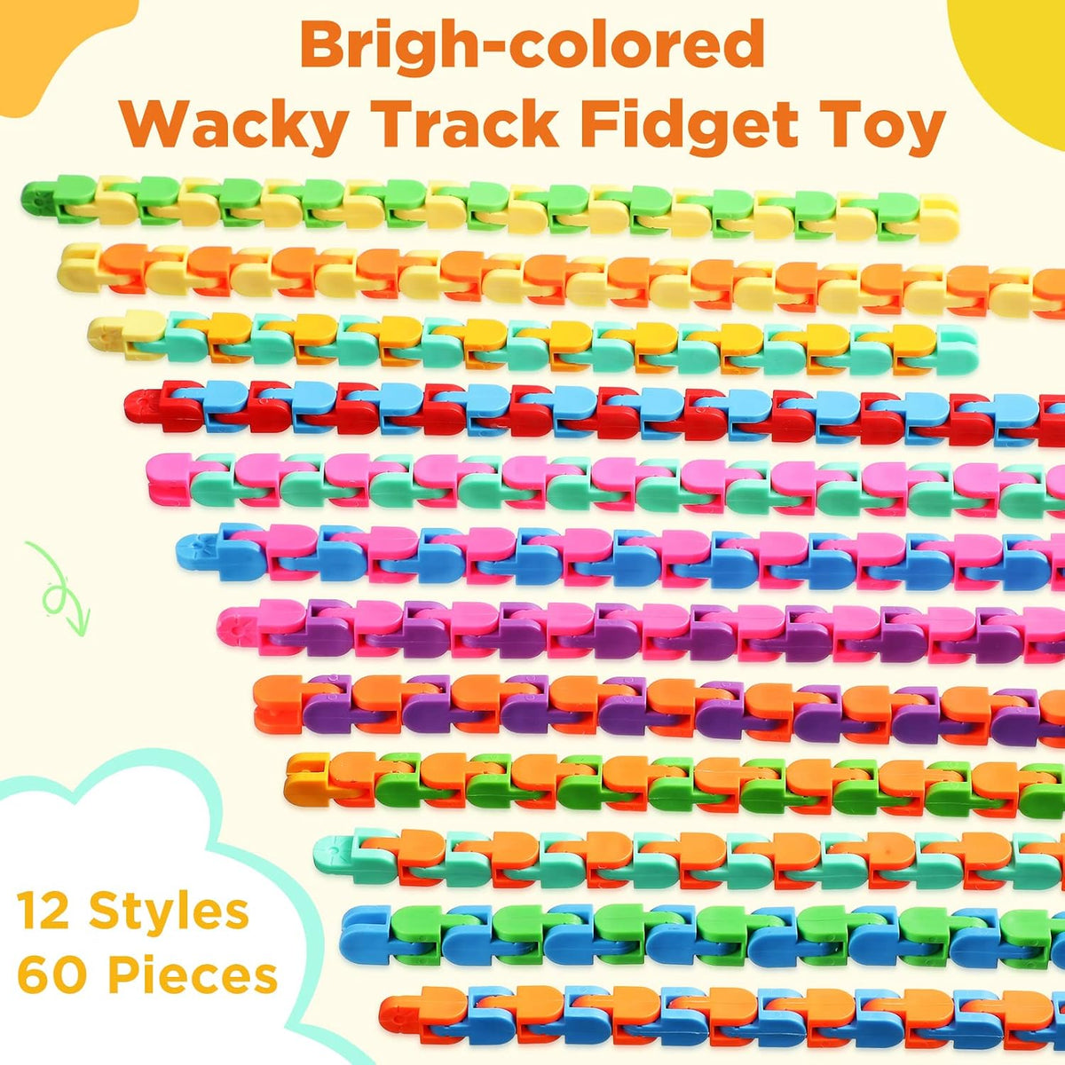 Sotiff wacky tracks fidget toys, 60 pack of clicking snap link chains in assorted colors - view 9
