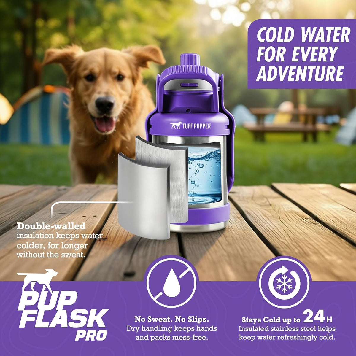 PupFlask Pro Portable Insulated Dog Water Bottle - Ultra Violet / 30 Ounce - image 4