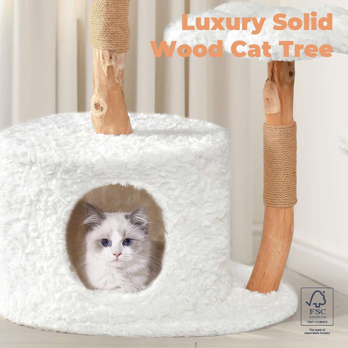 Easyego Modern Cat Tree, 26.3" Aesthetic Wood Cat Tree Tower for Small Cats – Essentials for Cats - White / 39.3'' - image 2