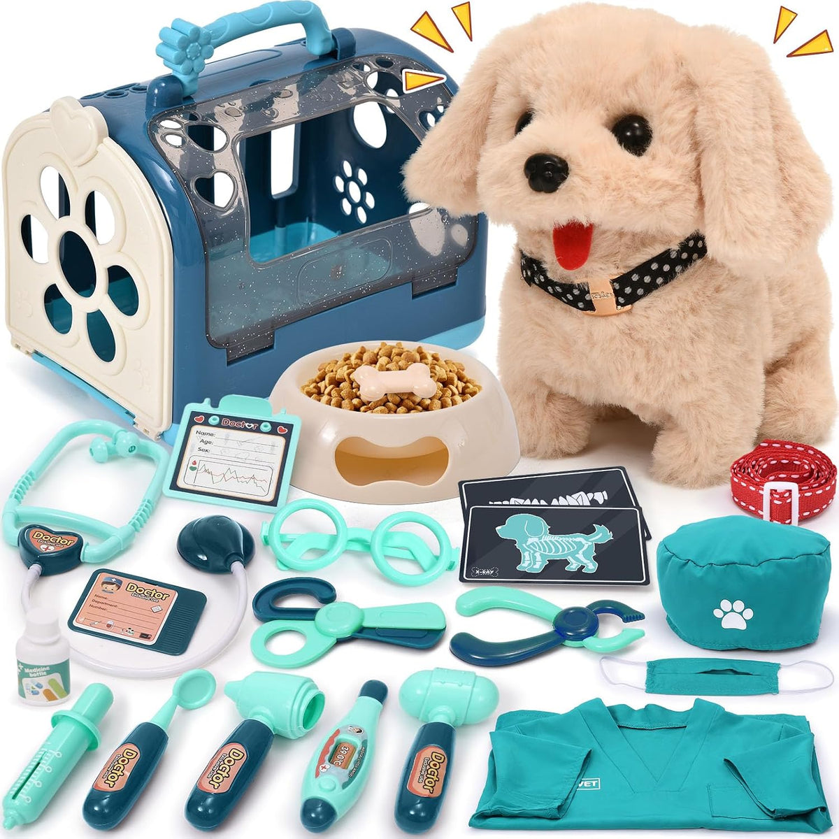 Vet Doctor Kit for Kids Toddlers with Walking Barking Robot Dog
