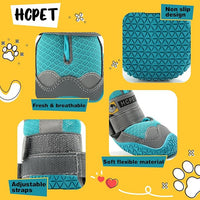 Hcpet Dog Shoes for Large Dogs, Breathable Dog Booties for Small Medium Dogs, Anti-Slip Dog Boots & Paw Protectors for Hot Pavement Winter Snow Hiking with Reflective Straps Blue Size 2