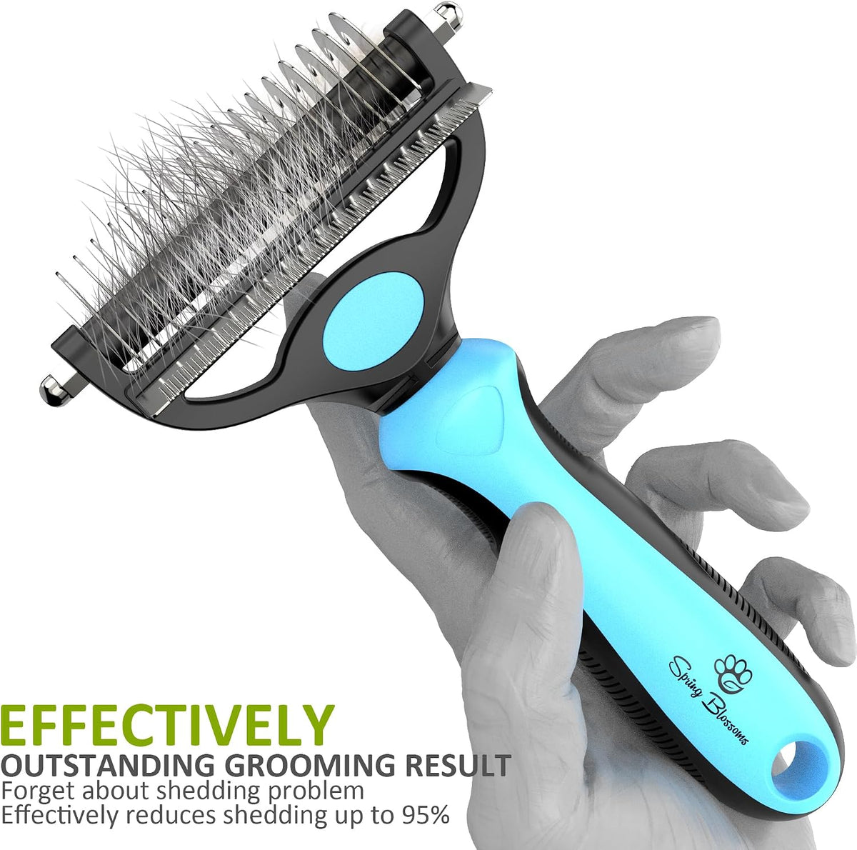 Spring Blossoms-2 in 1 Professional Grooming Rake for Cats - Blue - image 2